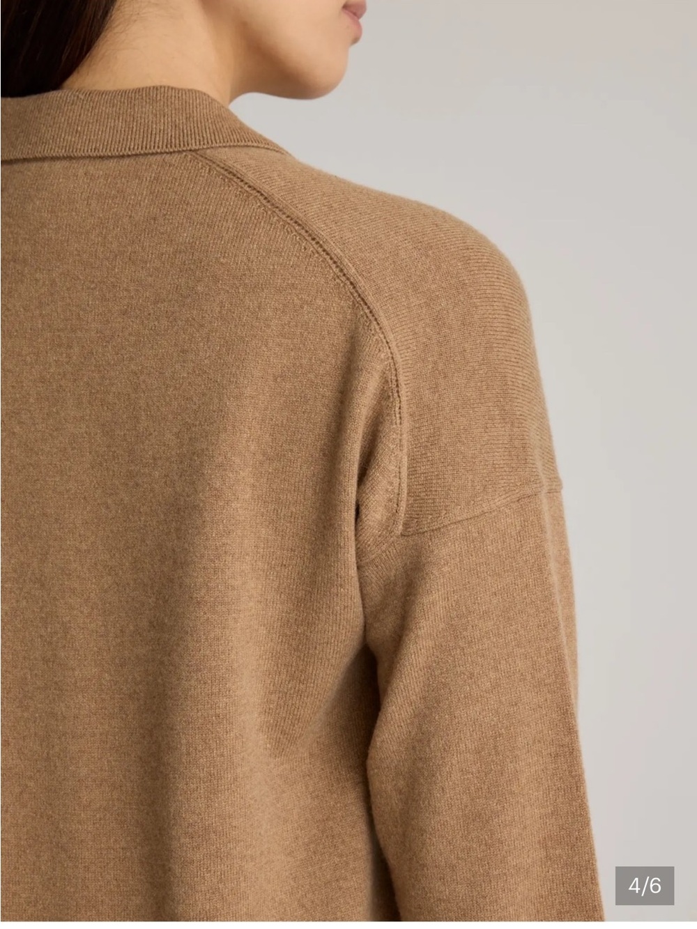 QUINCE Mongolian Cashmere Polo Sweater Solid Tan Camel Pullover Knit Large - Picture 4 of 10